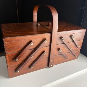 Mid Century Multi Tier Organized Box Fold Out jewelry Sewing Box Organizer